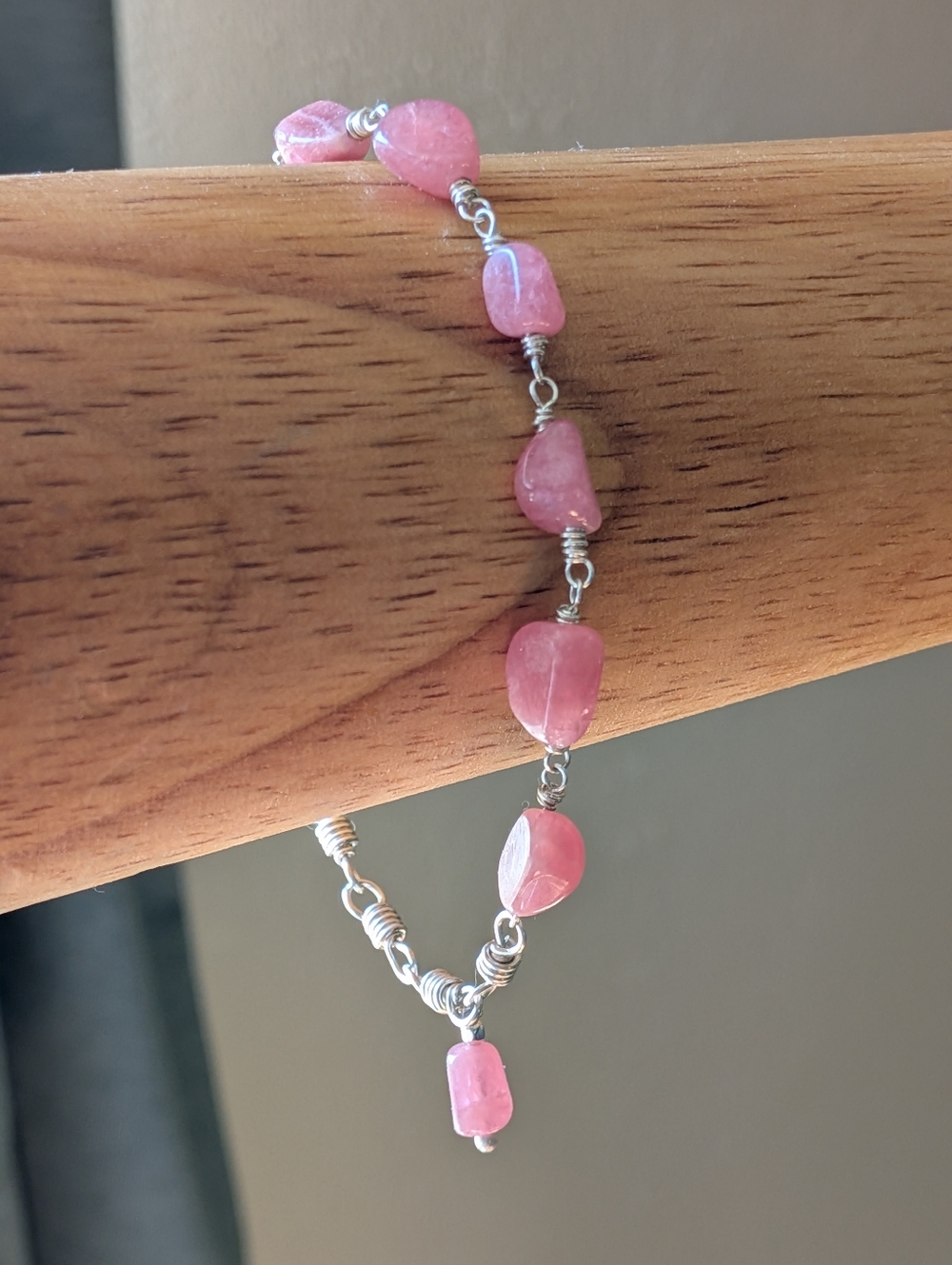 Sterling Silver Bracelet- Pink Gemstones-Artisan Crafted Chain
